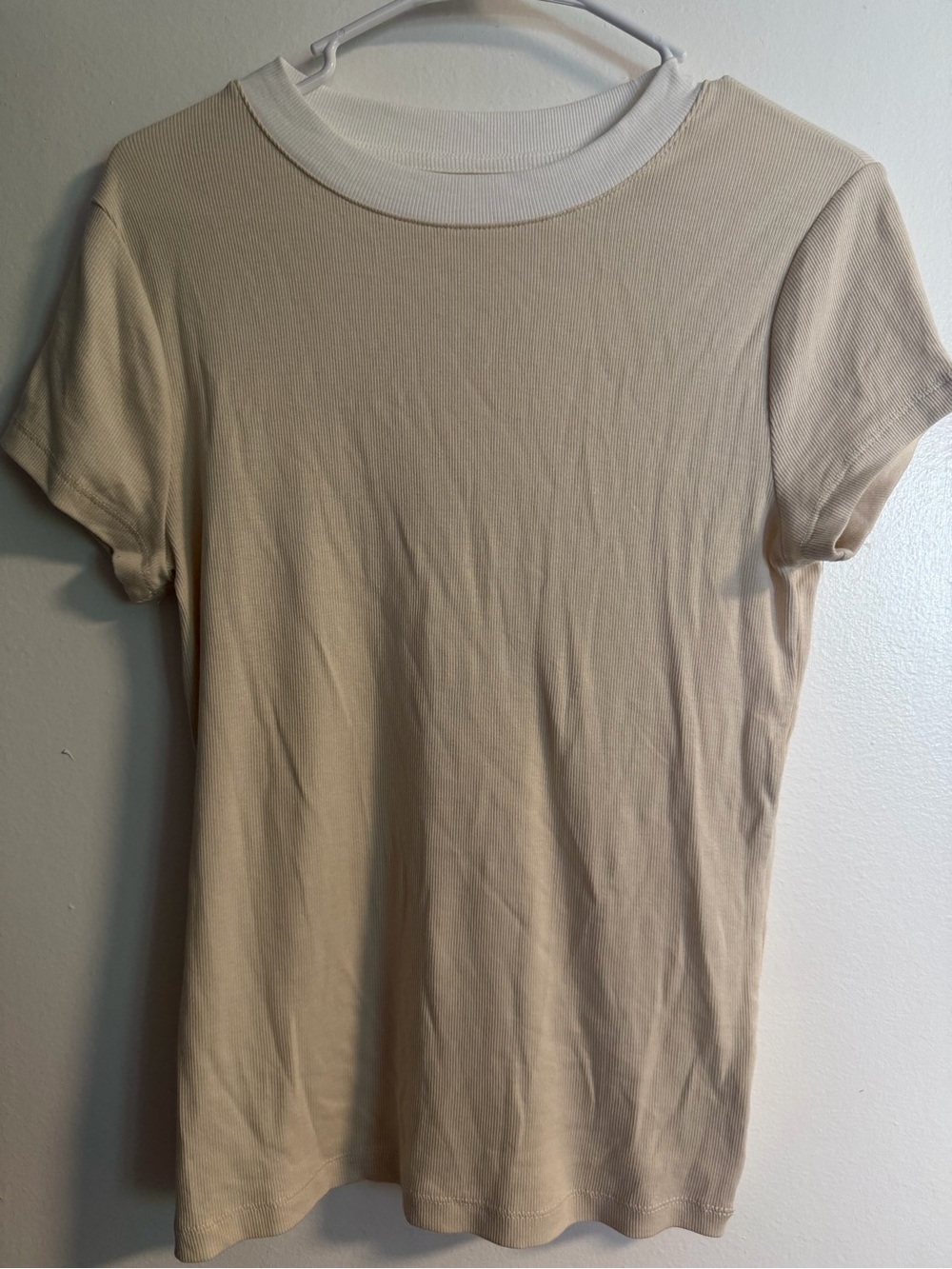 a new day Cream Short Sleeve Ribbed Contrast Neck Tee